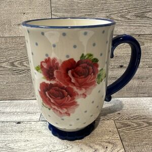 PIONEER WOMAN 18oz Ceramic Floral Polka Dot Tall Mug Coffee Cup *Chipped?*